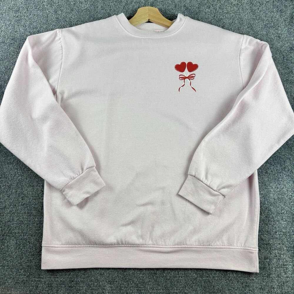 Heart Lollipop Sweatshirt Womens XL Pink Crewneck Valentine Bow Coquette Cute